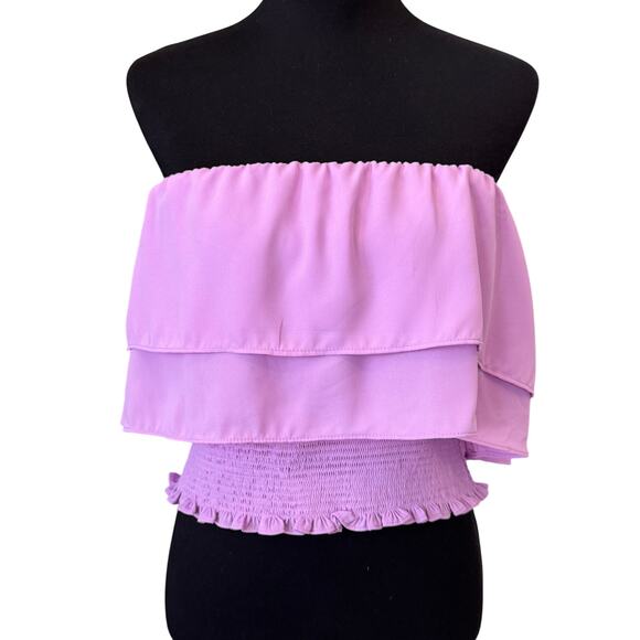 New 1.STATE REVOLVE Purple Smocked Off The Shoulder Cropped Top Size XL - Picture 1 of 4